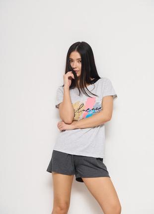 Жіноча піжама футболка з шортами influencer 90501 розмір s, m, l, xl