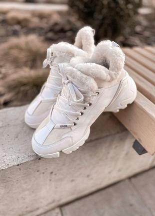 Жіночі шкіряні кросовки з хутром в білому кольорі /осінь/зима/весна😍3 фото