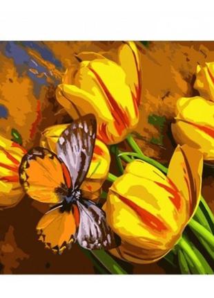 Картина по номерам желтые тюльпаны с бабочкой strateg размером 40х50 см gs1019