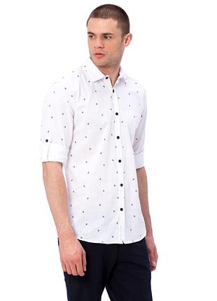 Белая мужская рубашка lc waikiki с карманом на груди, в синие листики