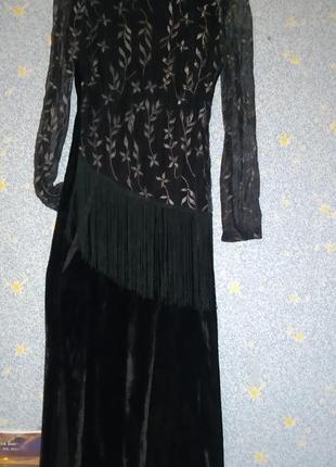 Длинное нарядное праздничное черное платье в пол с гипюром