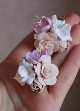 Розовые серьги ручной работы с цветами из полимерной глины "розовая фантазия". подарок девушке4 фото