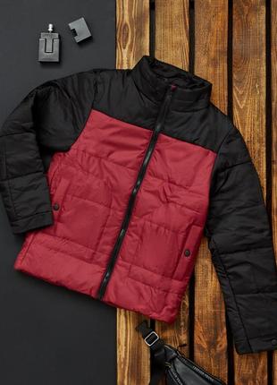Чоловіча стильна базова осіння демісезонна куртка осінь весна чорна стьобана демі наложка накладний платіж коротка червона хакі