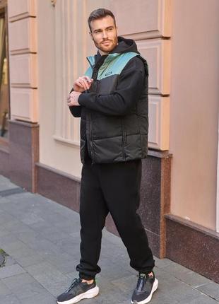 Спортивний чоловічий костюм трійка теплий на флісі з жилеткою на прогулянковий зима синтепоні1 фото