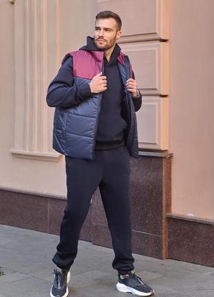 Спортивний чоловічий костюм трійка теплий на флісі з жилеткою на прогулянковий зима синтепоні