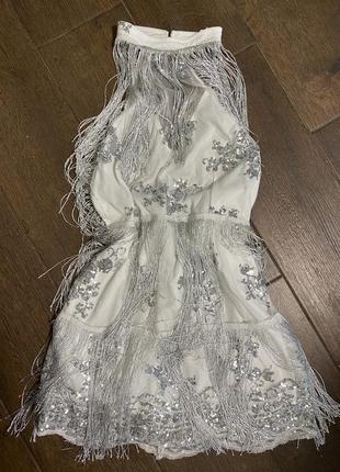 Платье с бахромой серебряное  бачата