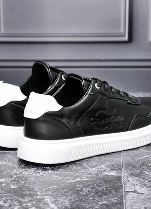 Мужские кроссовки calvin klein 40-45рр, стильні молодіжні кросівки, натуральна шкіра, колір чорний на білій підошві4 фото