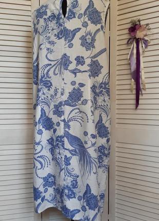 Платье в этно стиле из смесевого льна, лен в принт гжель m&co5 фото