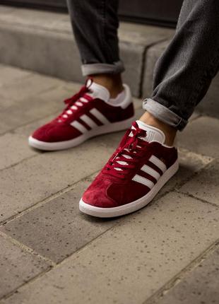 Чоловічі снікерси adidas gazelle core burgundy.6 фото