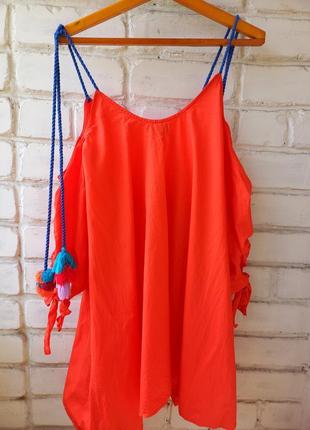 Стильное платье цвета апельсин с бубончиками размер m-l3 фото