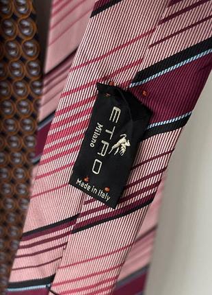 Etro milano silk tie made in italy люкс галстук галстук имталия шелк оригинал розовая яркая в полоску