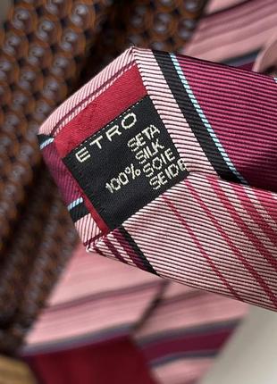 Etro milano silk tie made in italy люкс краватка галстук італія шовк оригінал рожева яскрава в смужку4 фото