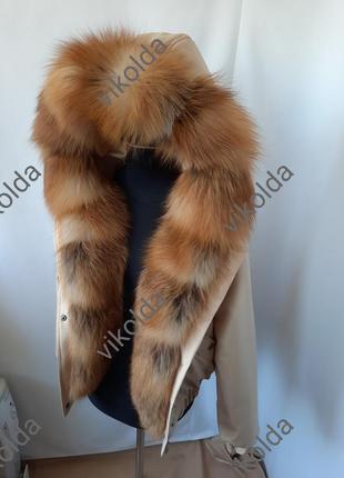 Женская зимняя куртка бомбер с мехом лисы gold с 42 по 58