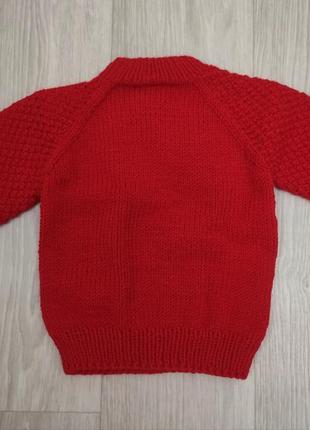 Детский вязаный красный свитер2 фото