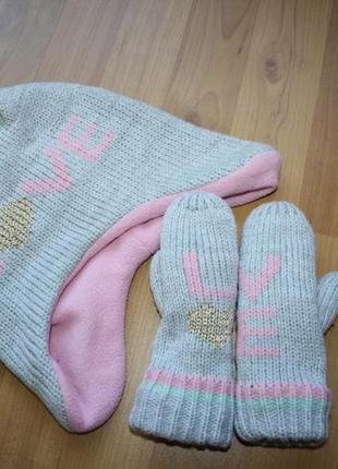 Зимний комплект шапка\рукавицы на девочку 4-6 лет3 фото