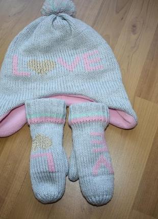 Зимний комплект шапка\рукавицы на девочку 4-6 лет2 фото