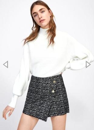 Твидовые шорты с асимметричным запахом юбка от зара р. xs