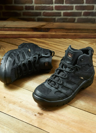 Літні високі кросівки тактичні напівчеревики чорні на літо чоловічі/жіночі шкіряні,шкіра+сітка pav2 фото