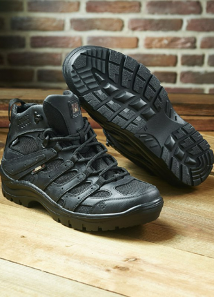 Летние высокие кроссовки тактические полуботинки черные на лето мужские/женские кожаные,кожа+сетка pav3 фото