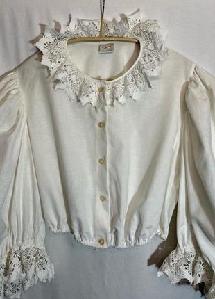 Leico hering, винтажная блуза из белоснежного хлопка и кружева, made in austria6 фото
