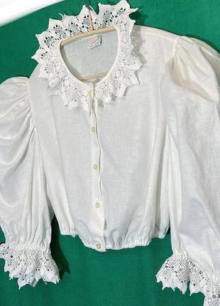 Leico hering, винтажная блуза из белоснежного хлопка и кружева, made in austria1 фото