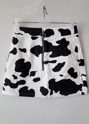 Джинсовая юбка юбка на молнии коровий принт
