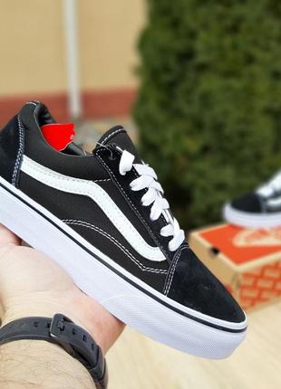 Мужские летние низкие легкие кеды vans черные с белым кеды ванс