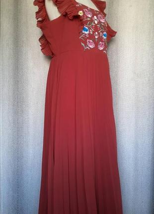 Женское новое легкое, летнее длинное платье, коралловый сарафан с шикарной вышивкой, вышиванка2 фото