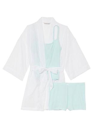 Піжама victoria secret 3-piece pj set cotton white2 фото