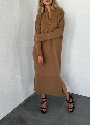 Качественное теплое стильное красивое удобное трендовое модное вязаное платье длины миди теплое вязаное платье мирер2 фото
