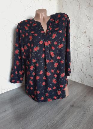 Блуза рубашка вискоза чёрная в цветочный принт ,1 фото