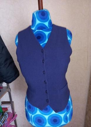 Синий винтажный жилет из костюмной ткани 46 размер3 фото