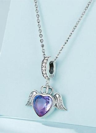 Срібна підвіска шарм "окрилине серце" з кристалом градієнт
