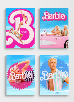 Набор постеров фильма barbie / барби / 4 шт (марго робби, раян гослинг)