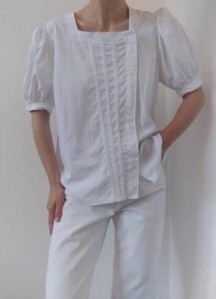 Винтажная хлопковая блуза белая блузка коттон рубашка белая винтаж блуза короткий рукав рубашка хлопка блуза2 фото