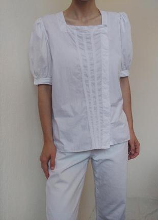 Винтажная хлопковая блуза белая блузка коттон рубашка белая винтаж блуза короткий рукав рубашка хлопка блуза3 фото