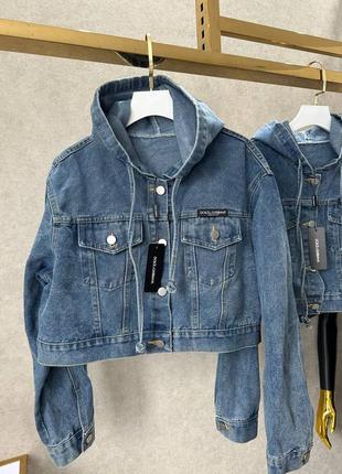 Куртка в стиле d&amp;g джинсовая корртка синяя с капюшоном