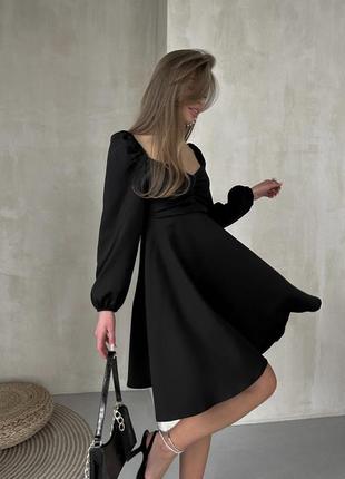 Женское короткое платье черное молочное белое с рукавом на осень нарядное6 фото