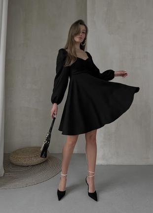 Женское короткое платье черное молочное белое с рукавом на осень нарядное9 фото