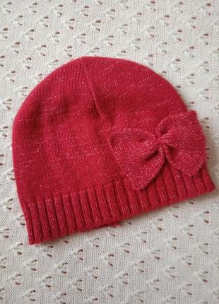 Демисезонная шапочка george с бантиком красная шапка для девочки на осень теплая