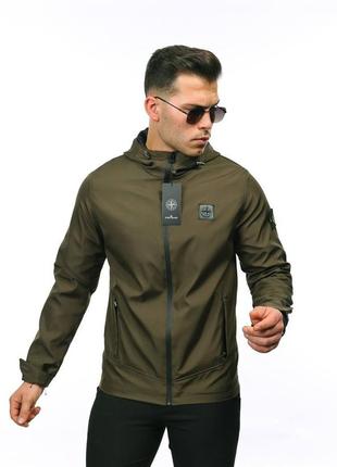 Мужская куртка-ветровка stone island в хаки цвета, стильная и удобная ветровка на каждый день