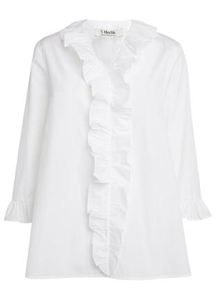 Біла бавовняна сорочка з рюшами блуза біла рубашка з четвертним рукавом max mara белая хлопковая рубашка с оборками оригинал1 фото
