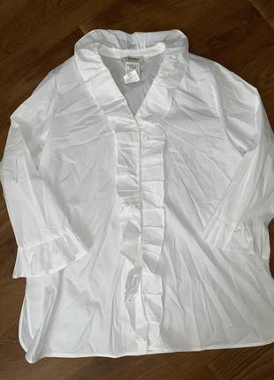 Белая хлопковая рубашка с рюшами блуза белая рубашка с четвертым рукавом max mara белья хлопковая рубашка с оборками оригинал2 фото