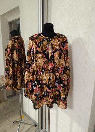 Квіткова сорочка блуза cotton traders сток плісе об'ємні рукавами в принт квіти