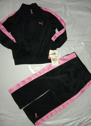 Велюровый спортивный костюм пума черно розовый