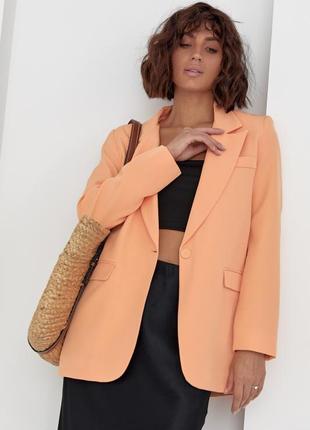 Женский классический однобортный пиджак персиковый5 фото