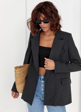 Классический женский пиджак без застежки темно-серый