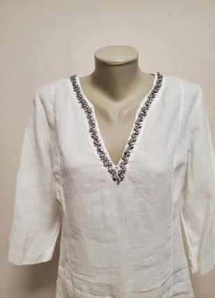 Шикарная брендовая льняная блузка декор камнями3 фото