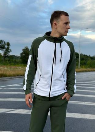Осенний зелёный хаки спортивный костюм с капюшоном зелений чоловічий спортивний костюм