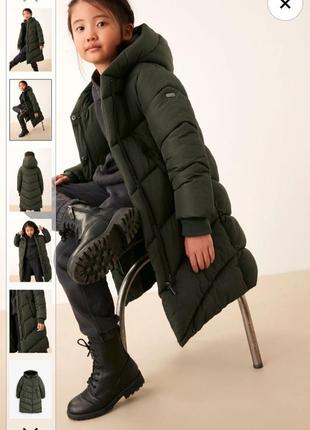 Зимний пуховичок хаки, удлиненная курточка -20°❄next,3 кольора 3-16роков!1 фото